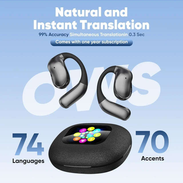 Alt view image 2 of 7 - AI Translator Earbuds, Real-Time 180 Languages, 8 Offline Modes with Touchscreen, for iOS & Android, Black