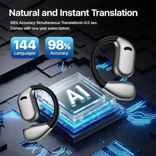 Alt view image 2 of 6 - AI Translation Earbuds: OWS 3-in-1 Translator Earphones 144 Languages & Accents & 8 Offline Translation Packs HD Sound Quality Long Battery Life, Ideal for Travel & Business, Black