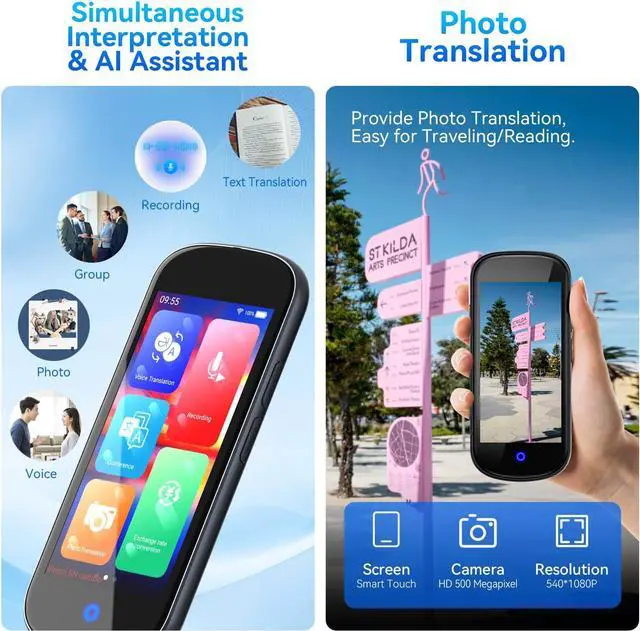 Alt view image 5 of 6 - AI Language Translator Device with 137 Languages,Portable Traductor,Two-Way Translation, Accuracy Instant Translating Device for Travel Business Study-Grey