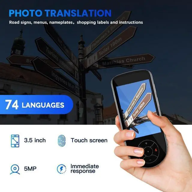 Alt view image 4 of 5 - Language Translator Device No WiFi Needed, Two-Way AI Voice Translation Device with 137 Languages 3.5" HD Portable Offline Online Voice Text Translation 2025 Real-time High Accuracy Translator(Black)