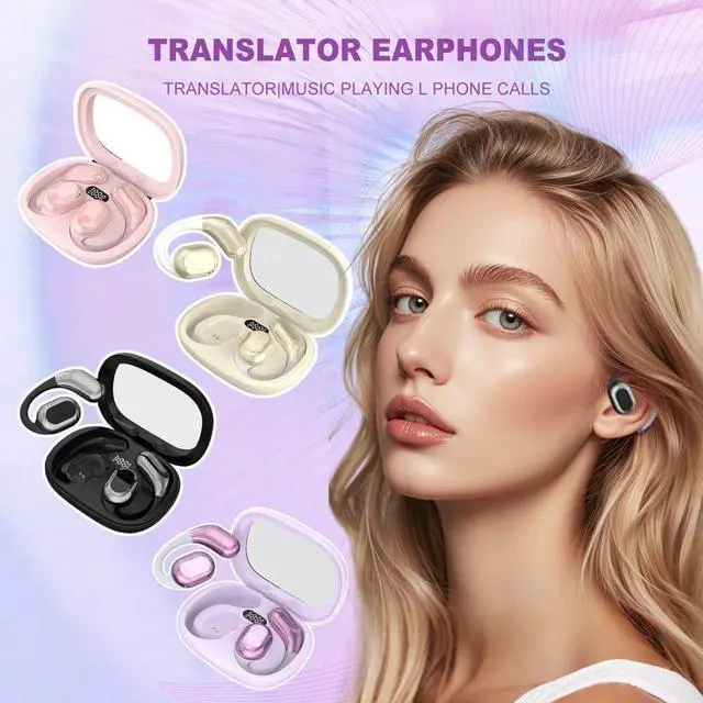 Alt view image 3 of 7 - 2025 New 4 in 1 AI Language Translator Earbuds, Upgrade Bluetooth Translating Ear Buds in Real Time, 144 Languages and Accents Translation Earbuds Over-Ear for Travel Business Learning (Purple)