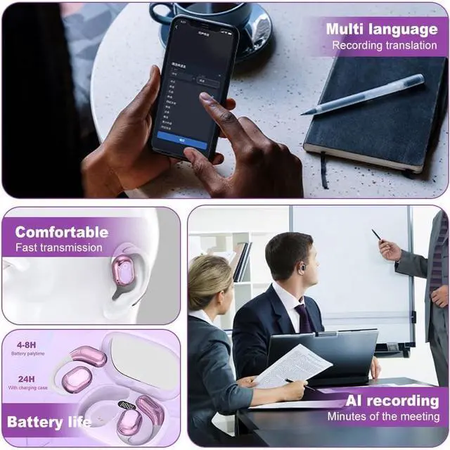 Alt view image 5 of 7 - 2025 New 4 in 1 AI Language Translator Earbuds, Upgrade Bluetooth Translating Ear Buds in Real Time, 144 Languages and Accents Translation Earbuds Over-Ear for Travel Business Learning (Purple)