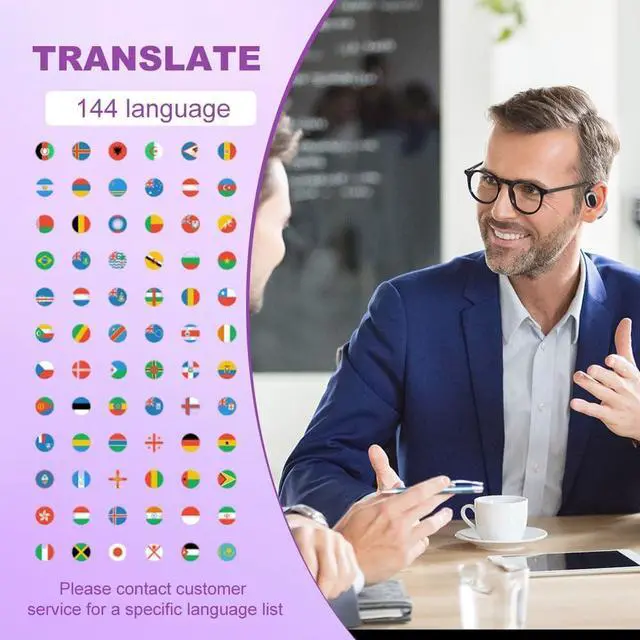 Alt view image 7 of 7 - 2025 New 4 in 1 AI Language Translator Earbuds, Upgrade Bluetooth Translating Ear Buds in Real Time, 144 Languages and Accents Translation Earbuds Over-Ear for Travel Business Learning (Purple)