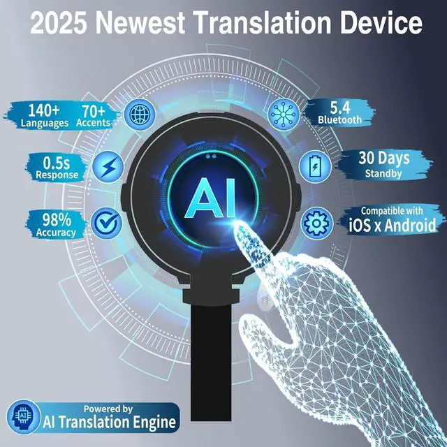 Alt view image 4 of 7 - Language Translator Device for All Languages, AI Real Time Voice/Word/Photo/Call/Offline Translation Device for Travel & Business (Silver)