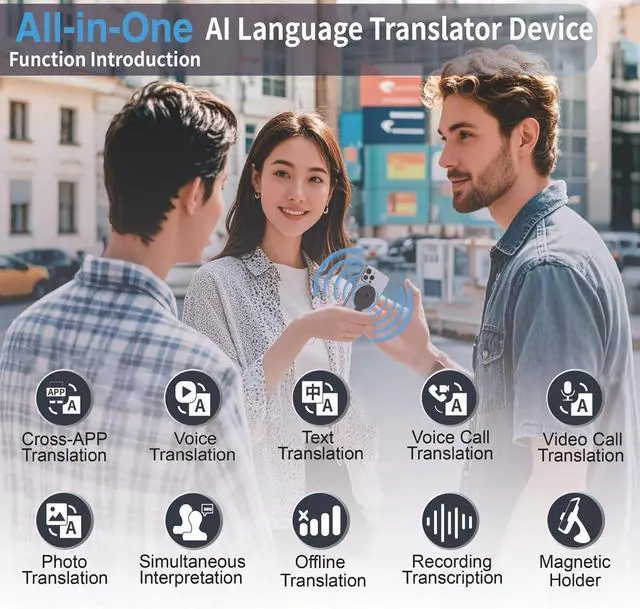 Alt view image 2 of 7 - Language Translator Device for All Languages, AI Real Time Voice/Word/Photo/Call/Offline Translation Device for Travel & Business (Silver)