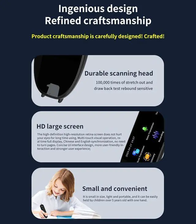 Alt view image 3 of 7 - Scan Translation Pen, OCR Digital Reading Pen Scan Reading Pen Offline Online Smart Reader Portable 2 Way Language Translator Device 5.0in Ultra Big Screen