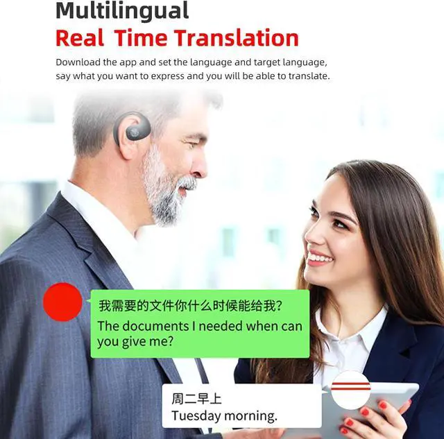 Alt view image 4 of 7 - Language Translator Earhooks, Bluetooth 5.3 Language Translator Earbuds Real Time, Support 144 Languages Online Translation Wireless Translator Earbuds Device for Travel,