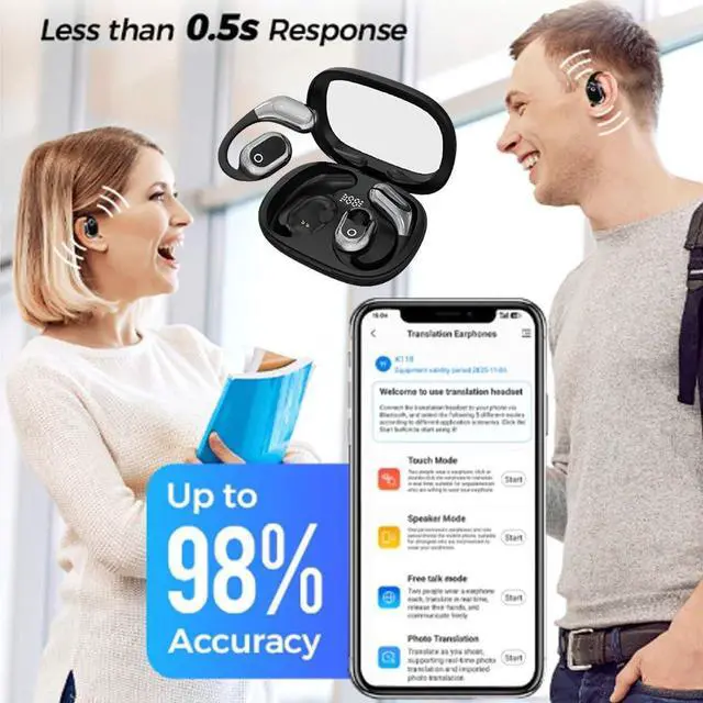 Alt view image 4 of 7 - Hiwered Ai Voice Translation Bluetooth Earbuds, Ai Translation Earbuds Real Time, Language Translation Earbuds, Wireless Bluetooth Translation Earbuds, HD Sound, Long Battery Life (Black)