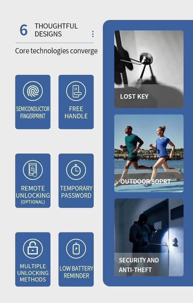 Alt view image 6 of 7 - Smart Lock Fingerprint Door Lock with Touch Screen Password Electronic Locks, (No APP Control)