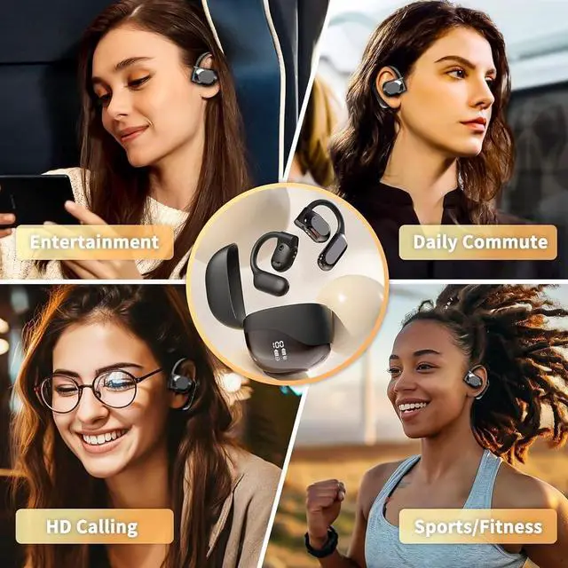 Alt view image 6 of 7 - Ai Real Time Translation Earbuds No Subscription, Wireless Translation Ear Buds, 144 Languages Play Music Bluetooth Over-Ear Earbuds Treble Translation for Travel Business Learning(Black+Khaki)