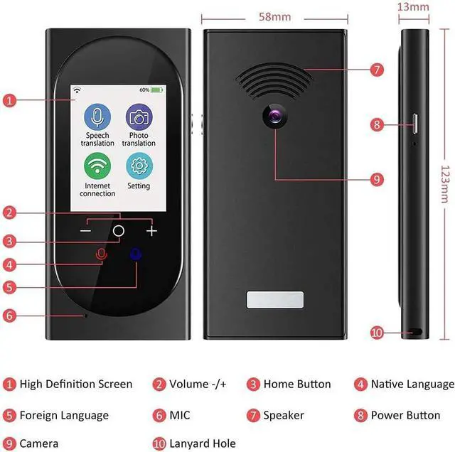 Alt view image 2 of 7 - Smart Language Translator Device, with 2.4 Inch High Definition Touch Screen, Support 106 Languages Accurate Smart Real-Time Instant for Business Chat Travel Abroad,Black (Black)