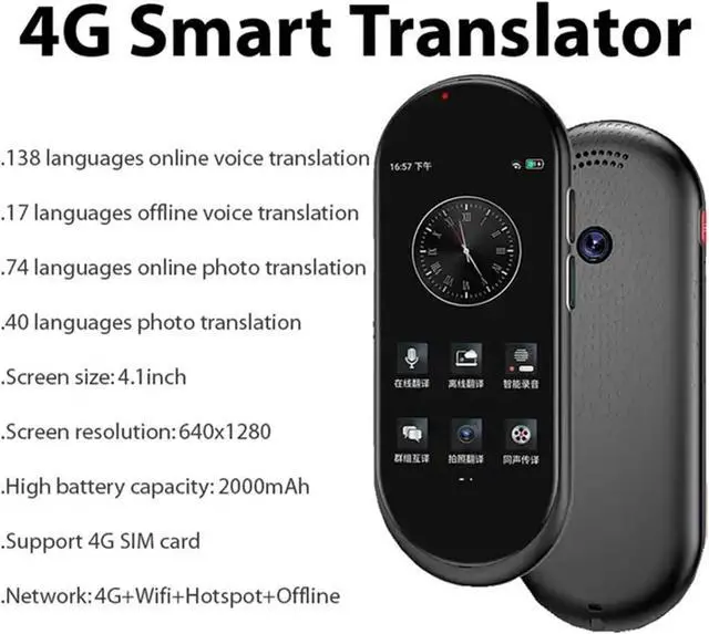 Alt view image 2 of 6 - Language Translator Device, 1 PCS Voice Translator 4.1inch Chat GPT 138 National Language ligent Real-time Translation Device Support 4G SIM Card for Business Learning Travel