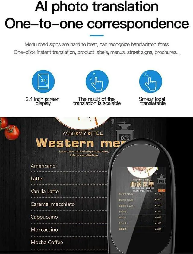 Alt view image 6 of 7 - Portable Translation Device 2.4 Inch Touch Screen Instant translate Device Photo Scanning Translator Support WiFi Offline Needed