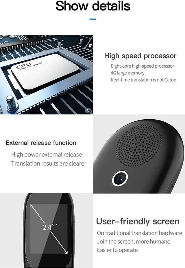 Alt view image 6 of 7 - Portable Translation Device Photo Scanning Translator 2.4 Inch Touch Screen Smart Instant Language Translator WiFi Support Offline,A