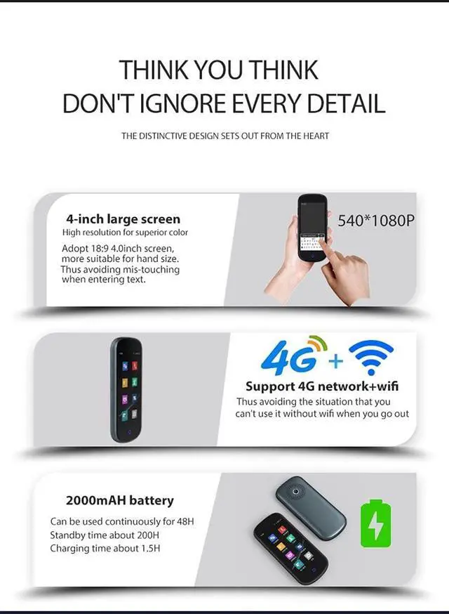 Alt view image 4 of 6 - Portable Photo Scanning Translator Instant Language Translator 4 inchesTouch Screen 4G WiFi/Offline Two-Way Voice Translation Devices Recording Translation,A