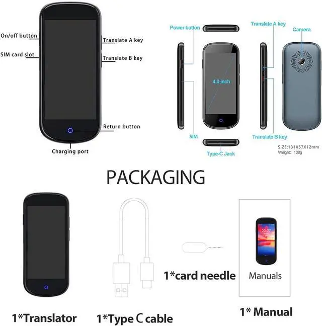 Alt view image 4 of 5 - Smart Photo Scanning Translator Portable Instant Language Translation Devices Two-Way Voice Translator Recording Translation 4G WiFi/Offline,A(A)