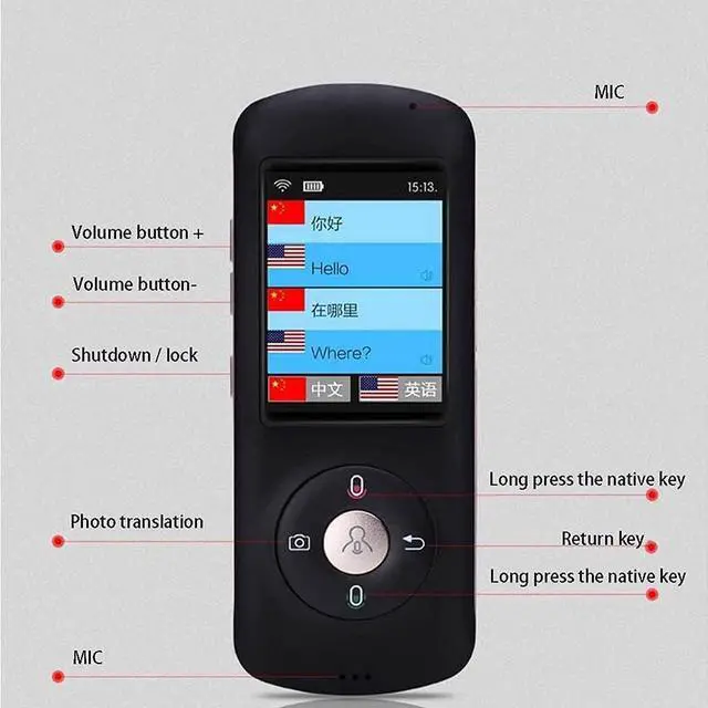Alt view image 6 of 6 - Instant Translator Device, Smart Language Translator Device, Smart Language Voice 2.4 Inch Touch Screen 28 Languages WiFi Pocket Electronic Translators Learning Needed Ef(White)