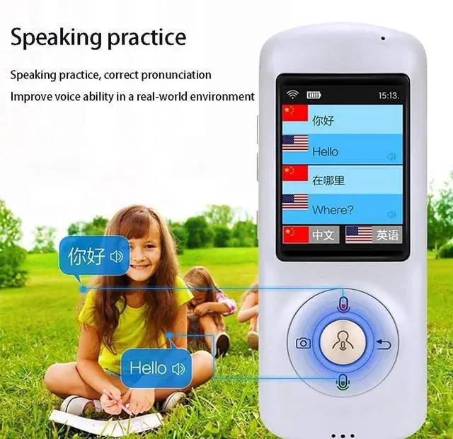 Alt view image 3 of 6 - Instant Translator Device, Smart Language Translator Device, Smart Language Voice 2.4 Inch Touch Screen 28 Languages WiFi Pocket Electronic Translators Learning Needed Ef(White)