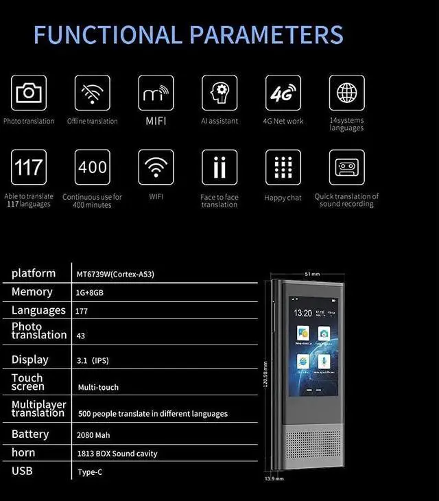 Alt view image 5 of 6 - Fly 3.0 AI Translator Portable Voice Device Smart Business Travel Arabic Learning 117 Languages Translation Machine Needed Happy Gift