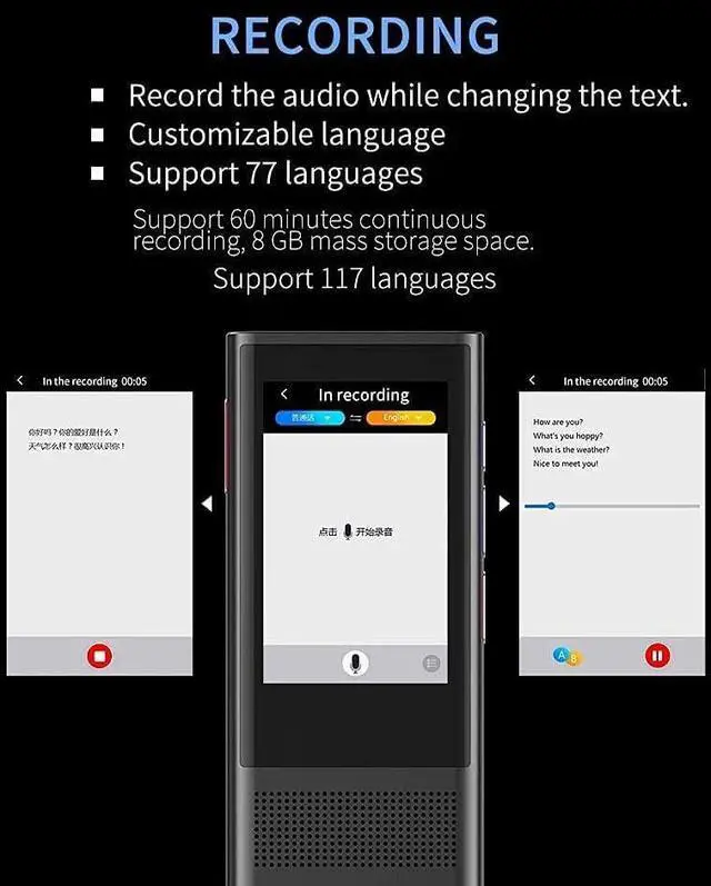 Alt view image 3 of 6 - Fly 3.0 AI Translator Portable Voice Device Smart Business Travel Arabic Learning 117 Languages Translation Machine Needed Happy Gift