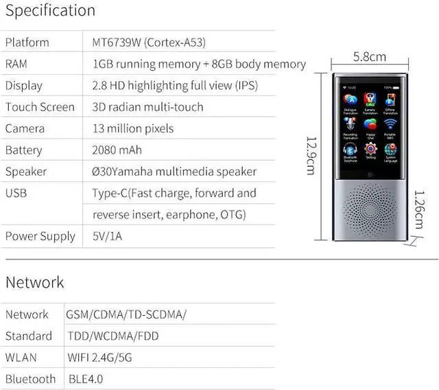 Alt view image 7 of 7 - AI Language Translator/ 2.8" Touch Sn 4G WiFi Instant Voice Translator, 8GB Memory 2080mAh Languages Travel Business OTG Translation,Blue wwyy Lucky Star Lucky Star