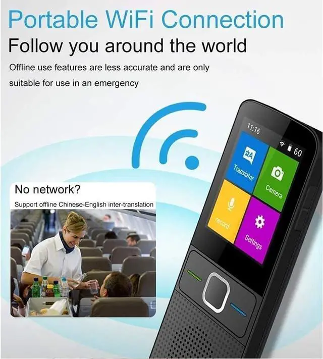 Alt view image 4 of 6 - Portable Translator Device,Language Translation Device with Camera, WiFi/Hotspot Smart Voice Two Way Translator with 2.4 Inch Touch Screen Support 83 Languages for Traveling Business