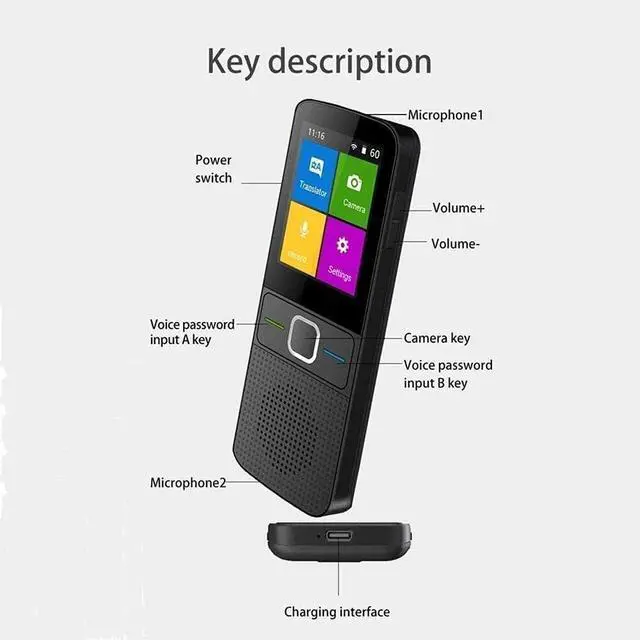 Alt view image 5 of 6 - Portable Translator Device,Language Translation Device with Camera, WiFi/Hotspot Smart Voice Two Way Translator with 2.4 Inch Touch Screen Support 83 Languages for Traveling Business