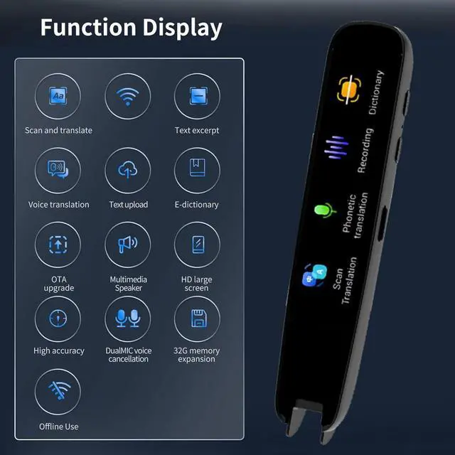 Alt view image 5 of 7 - Scan Reader Translator Pen Multifunctional Language Learning Device with 240 Dictionaries 117 Languages Translation Text Excerpt Recording for Students Professionals