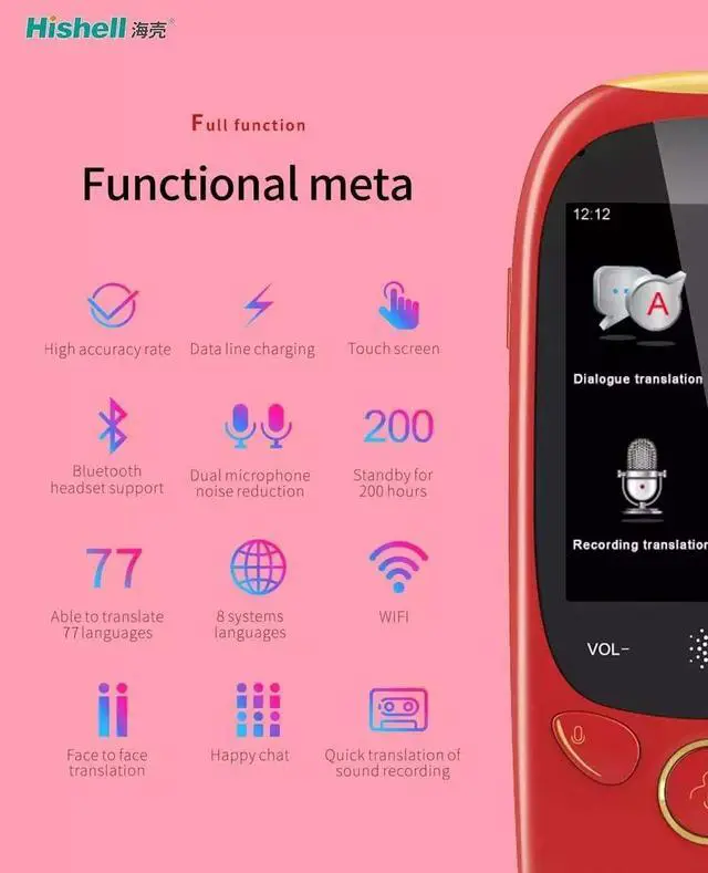 Alt view image 5 of 7 - Smart Offline Language Translator Device, Portable Instant Voice Translator Two Way WiFi for 12 Languages for Online 77 Languages 2.0Inch HD Touch Screen,White,