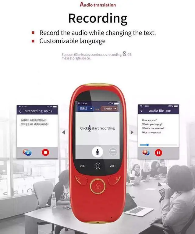 Alt view image 2 of 7 - Smart Offline Language Translator Device, Portable Instant Voice Translator Two Way WiFi for 12 Languages for Online 77 Languages 2.0Inch HD Touch Screen,White,