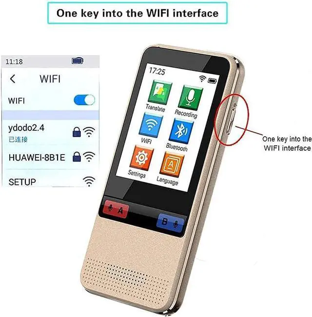 Alt view image 7 of 7 - Smart Voice Language Translator Device,Real-time Two-Way Offline Speech/Text WiFi 2.4 inch IPS Touch Screen Support 75 Languages for Learning Travel Business Hello Yearn for
