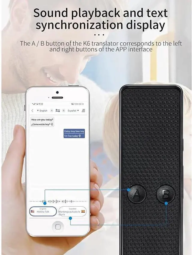 Alt view image 4 of 5 - New K6 Portable Translator Smart Voice Translator in Real Time Support Translation of Multi-Language Recording Translation (Color : White) (White) Vision (Black)