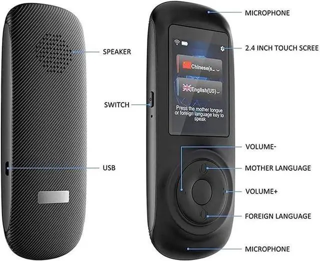 Alt view image 3 of 6 - Language Translator Device, Portable Voice Translator,Support 70 Languages,WiFi/Hotspot/Two Way Instant Voice Translator 2.4 Inch Touch Screen,for Learning Travel Business Needed