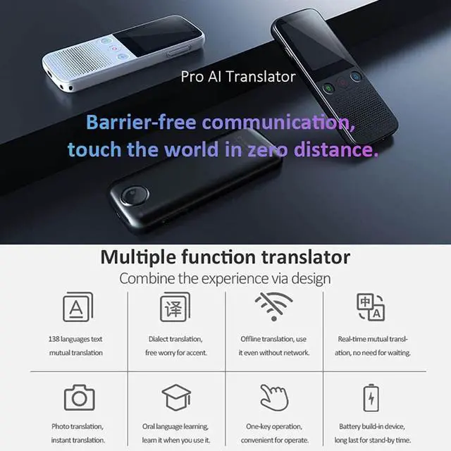 Alt view image 4 of 5 - Smart Instant Language Translator Multi-Language Real Time Translation Device Portable Photo Scanning Translator 2.4 Inch Touch Screen WiFi Support Offline,B