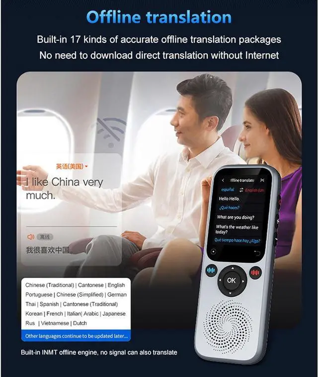 Alt view image 4 of 7 - Language Translator Device, Real Time AI Voice Translator for 138 Languages, 2.0in Touch Screen Instant Translator Supports Offline Online Photo Translation Currency Conversions