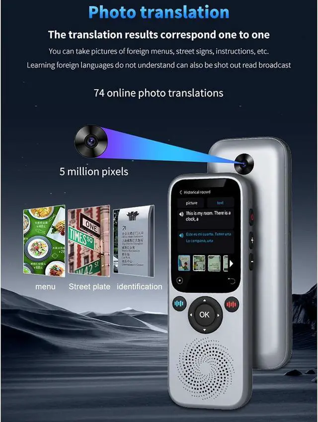 Alt view image 2 of 7 - Language Translator Device, Real Time AI Voice Translator for 138 Languages, 2.0in Touch Screen Instant Translator Supports Offline Online Photo Translation Currency Conversions