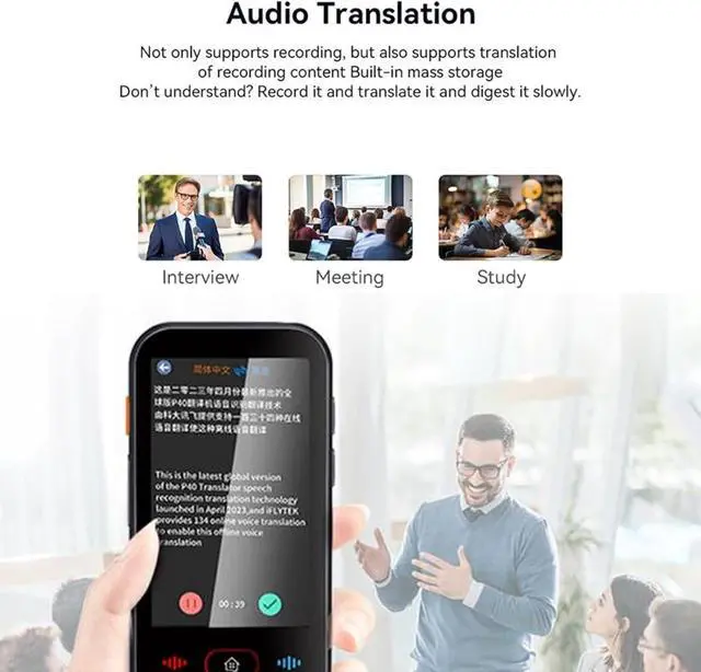 Alt view image 6 of 7 - Language Translator Device, 139 Languages Online Translation Portable Instant Translator, High Accuracy Noise Reduction Touchscreen AI Intelligent Translator