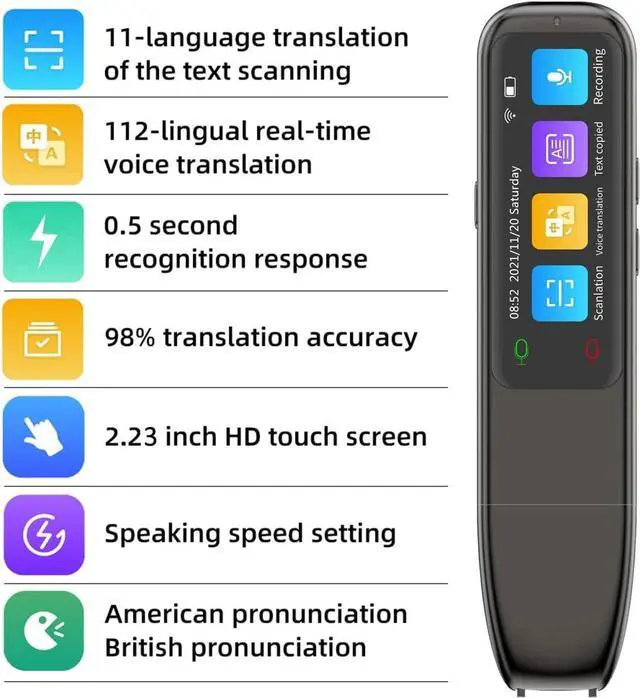 Alt view image 2 of 7 - Portable Offline Translate Scanning Dictionary Pen| Instant Voice Translator Device| WiFi 112 Language Electronic Dictionary Translation Reading Pen| Suitable for Child Study, Work