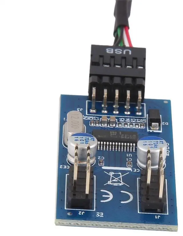 Main image of Motherboard 9-pin USB connector to 2 male adapter card USB2.0 9-pin to dual 9-pin connector splitter