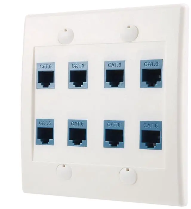 Main image of Ethernet Wall Plate 8 Ports Dual Group 6 RJ45 Keystone Jack Network Cable Panel Female to Female