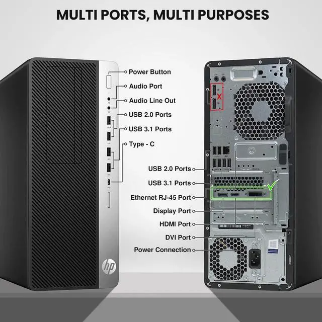 Alt view image 6 of 6 - HP G4 Desktop Tower Computer PC Intel Hexa Core i5-8500 upto 4.10GHz 32GB Ram 1TB SSD Built-in Wi-Fi, Bto Keyboard & Mouse, Windows 11 Professional (Renewed)