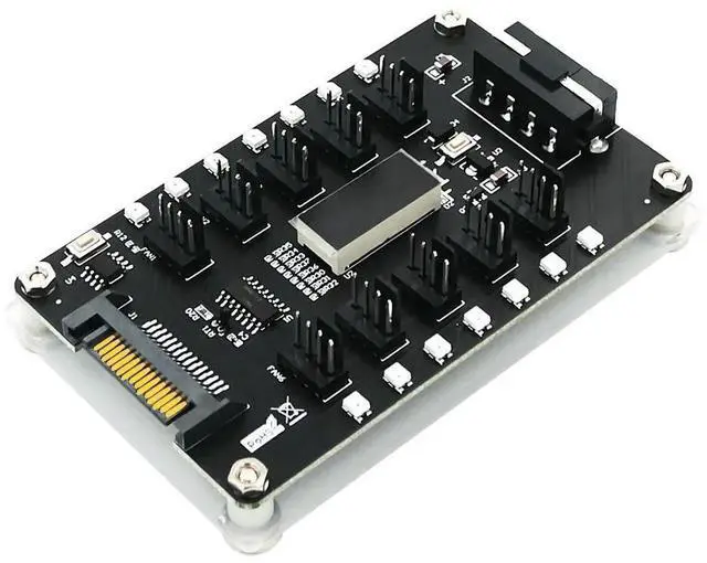 Main image of FOR Fan Hub Motherboard 12V Power Supply Controller Adapter +LED Temperature 1 to 10pin 3/4Pin Fan to SATA 4Pin PWM Cooler Splitter