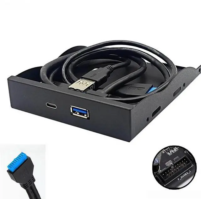 Main image of FOR USB 3.0 Front Panel for PC 1 Port USB3.0 + 1 Port USB3.1 Type-C HUB Adapter VL162 Chip USB3.2 Gen1 5Gb for 3.5" Floppy Drive Bay