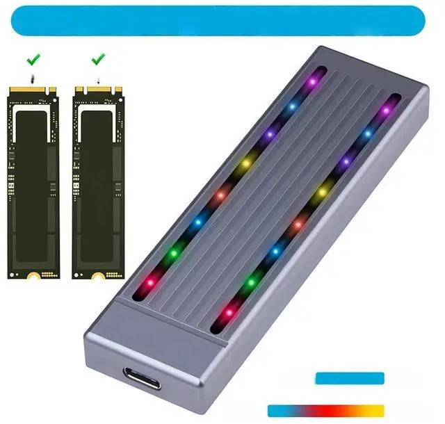 Main image of FOR Dual Protocol SSD Case NVME M.2 SATA SSD Enclosure RGB LED USB C 3.2 Gen2 NVMe NGFF 10G PCIe M2 SSD Portable External Box for PC