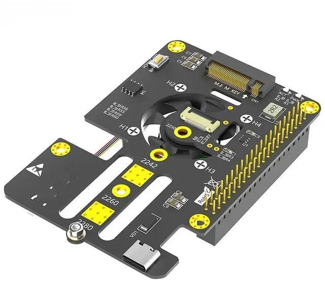 Main image of FOR 3 in 1 Combo M.2 NVMe to PCIe Adapter Support M Key 2230 2242 NVME SSD Cooler fan Automatic Discoloration LED for Pi 5