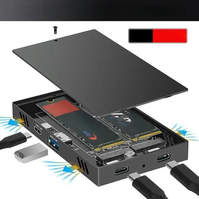 Main image of FOR Dual Bay M.2 NVME SSD Enclosure with USB3.2 GEN2 10G + Type C 10Gbps HUB Support Four Hard Disk for 2230 2242 2260 2280 NVME SSD