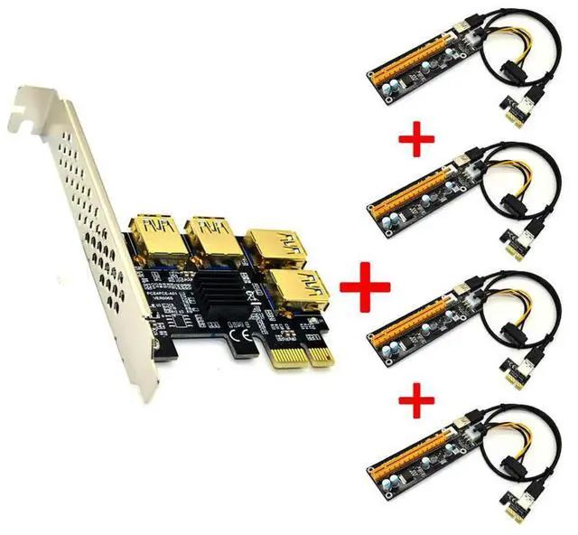 Main image of FOR Gold PCI-E Express 1x to 16x Riser Card USB 3.0 Adapter PCIE 1 to 4 Slot PCIe Port Multiplier Card for