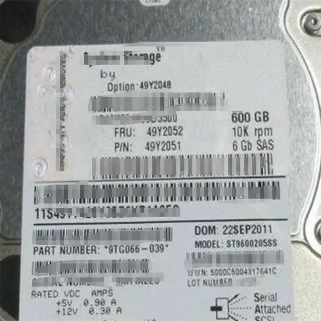 Main image of FOR 49Y2048 49Y2051 49Y2052 ST9600204SS 600GB 10K 2.5 6G SFF SAS HARD DRIVE HDD