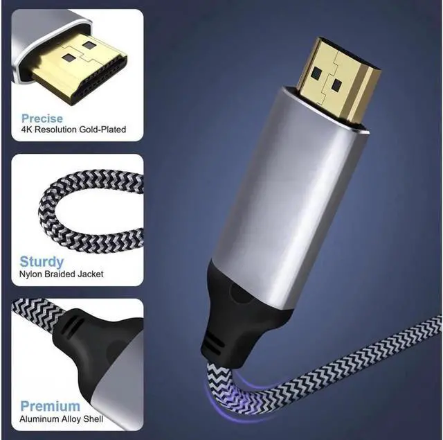 Alt view image 2 of 7 - JAENFONG Mini DisplayPort 1.4 Source to HDMI 2.0 Display 8K 60hz UHD 4K MINI-DP to HDMI Male Monitor Cable 6FT/1.8M