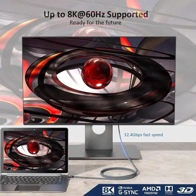 Alt view image 5 of 7 - JAENFONG 8K Mini DisplayPort to Displayport 1.4 Cable 6.6Ft Thunderbolt to DP Cable 8K@60Hz 4K@144Hz Thunderbolt 2(Video Output) Compatible with MacBook iMac Mac Mini to DP Monitor